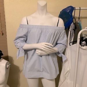 H&M off shoulder baby blue top 14